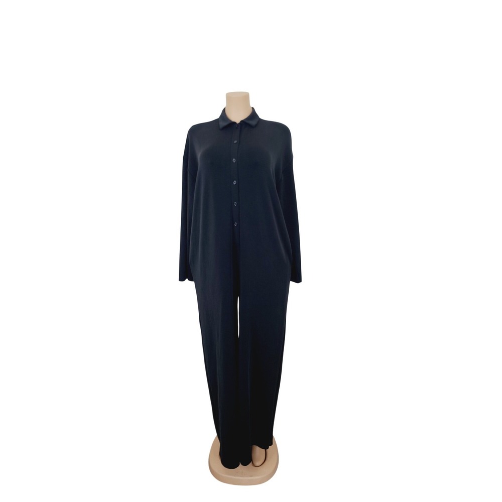 Zara, Long Sleeves Comfortable Fit Button-Down Jumpsuit, Women's, Size L, Black